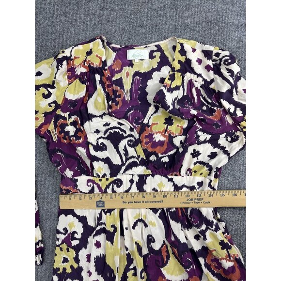 Haven Dress Womens Large Purple Cream Ikat Print Long Sleeve V-Neck Wrap Boho - Picture 6 of 8